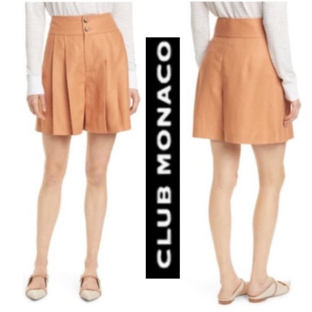 Club Monaco High Waisted Linen Shorts Pleated Size 10